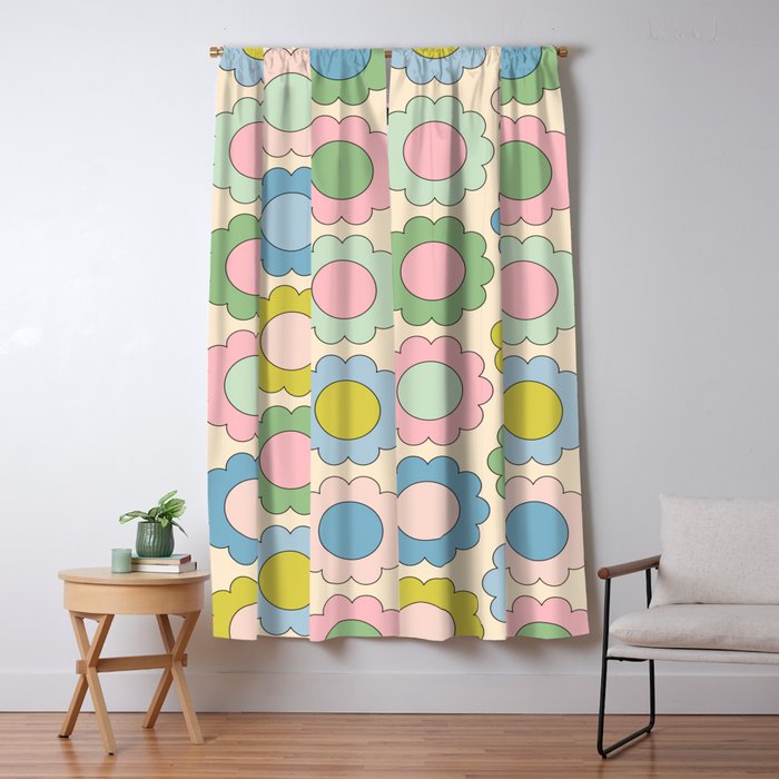 Pastel Flowers Happy Retro Spring Pattern Window Curtain Gallery Image 5