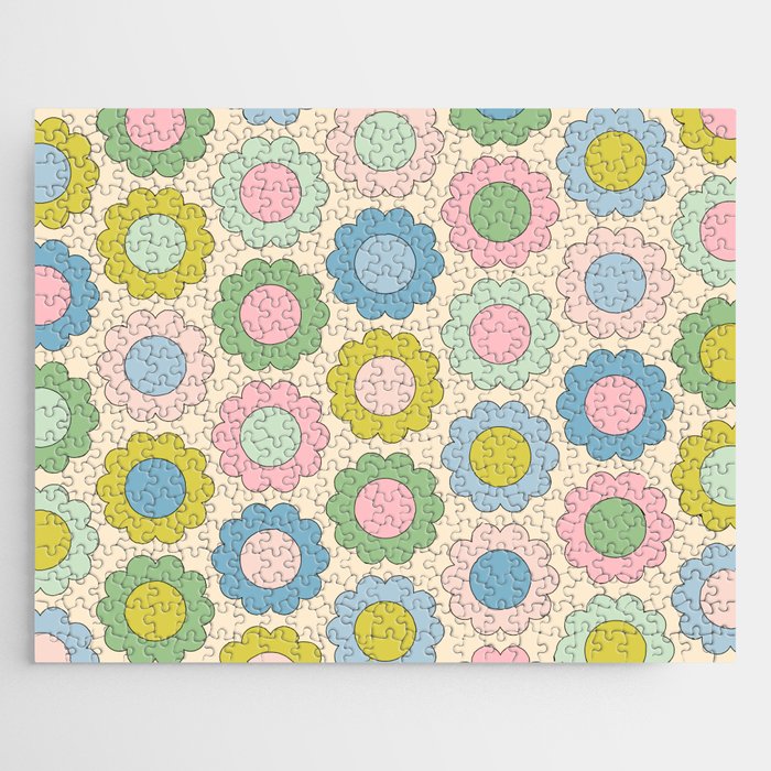 Pastel Flowers Happy Retro Spring Pattern Jigsaw Puzzle Gallery Image 1