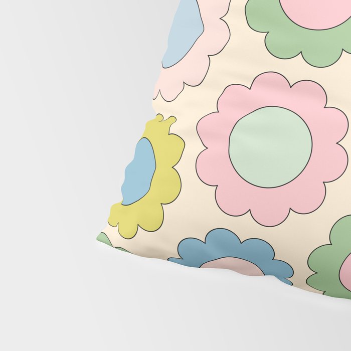 Pastel Flowers Happy Retro Spring Pattern Pillow Sham Gallery Image 4