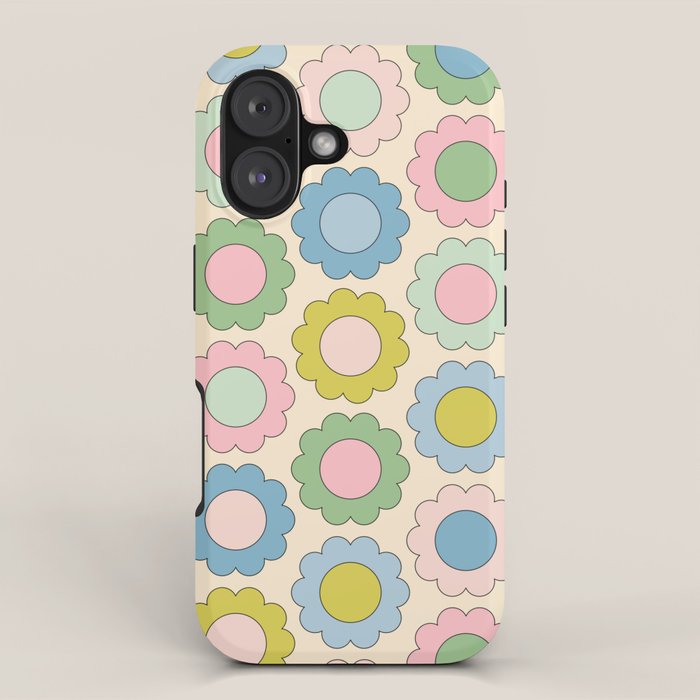 Pastel Flowers Happy Retro Spring Pattern iPhone Case Gallery Image 1