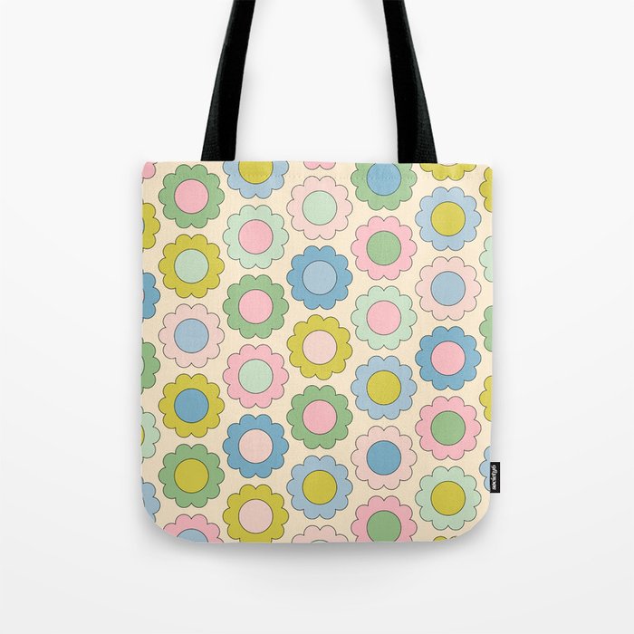 Pastel Flowers Happy Retro Spring Pattern Tote Bag Gallery Image 1