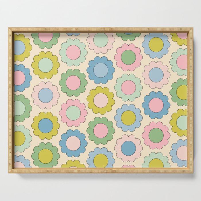 Pastel Flowers Happy Retro Spring Pattern Serving Tray Gallery Image 1
