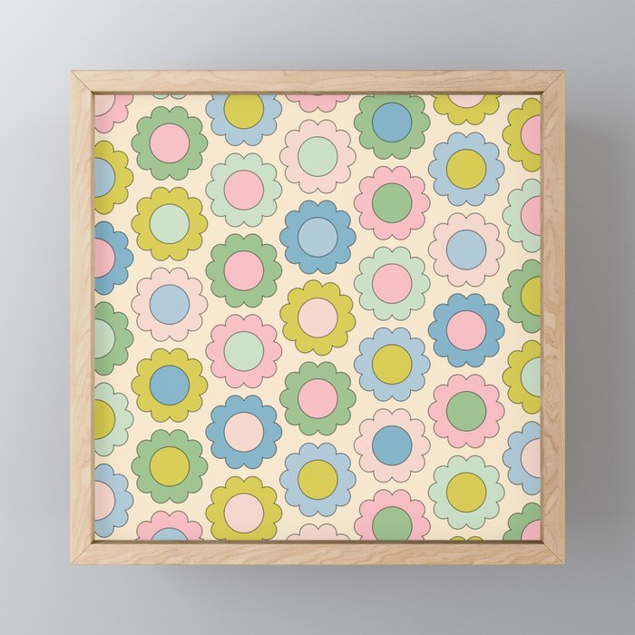 Pastel Flowers Happy Retro Spring Pattern Mini Art Print Gallery Image 1
