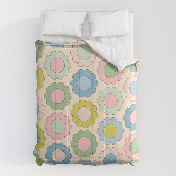 Pastel Flowers Happy Retro Spring Pattern Comforter Gallery Image 1