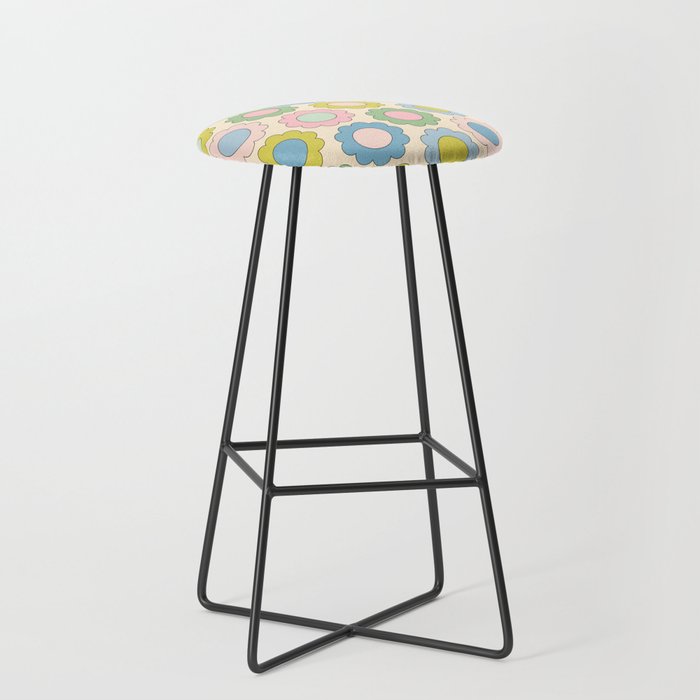Pastel Flowers Happy Retro Spring Pattern Stool Gallery Image 1