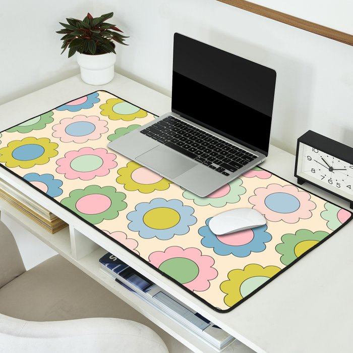 Pastel Flowers Happy Retro Spring Pattern Desk Mat Gallery Image 2