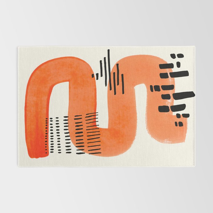 Mid Century Modern abstract Minimalist Fun Colorful Shapes Patterns Orange Watercolor Wiggle Stroke Rug Gallery Image 2