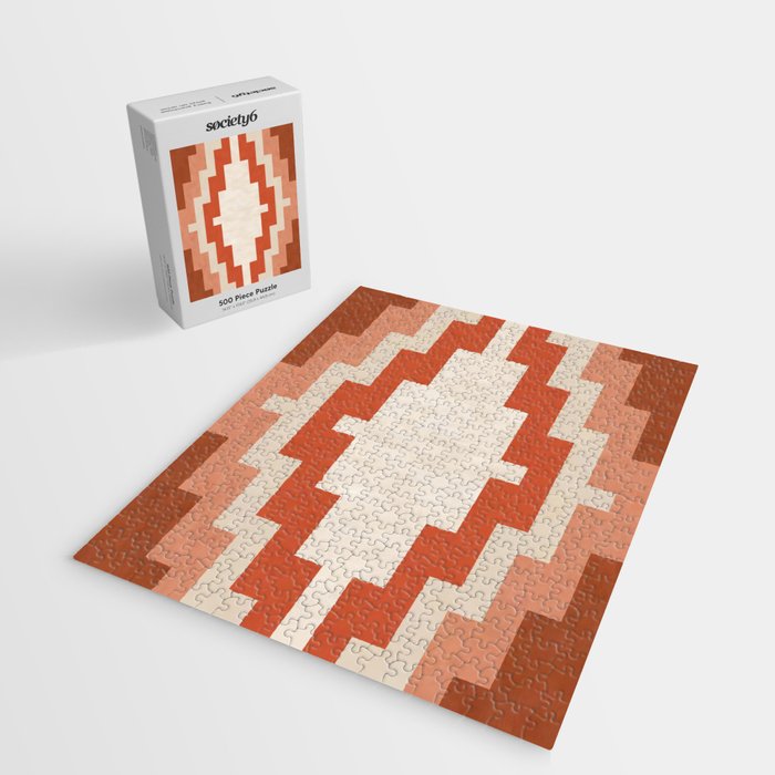 Traditional Retro Aztec Motif Rusty Colors Jigsaw Puzzle Gallery Image 2