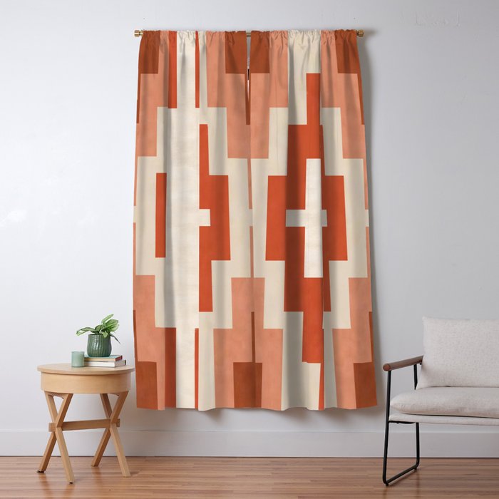 Traditional Retro Aztec Motif Rusty Colors Window Curtain Gallery Image 5