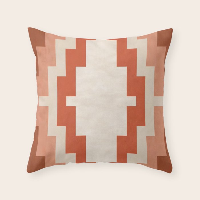Traditional Retro Aztec Motif Rusty Colors Throw Pillow Gallery Image 1