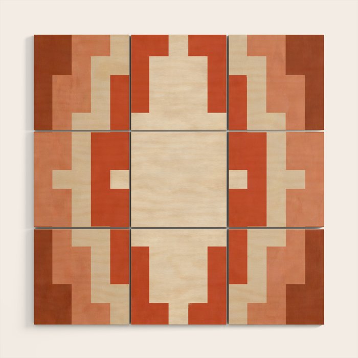 Traditional Retro Aztec Motif Rusty Colors Wood Wall Art Gallery Image 1