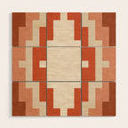 Traditional Retro Aztec Motif Rusty Colors Wood Wall Art Gallery Image 1