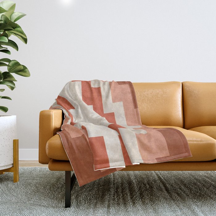 Traditional Retro Aztec Motif Rusty Colors Throw Blanket Gallery Image 1