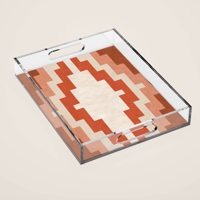 Traditional Retro Aztec Motif Rusty Colors Acrylic Tray Gallery Image 1