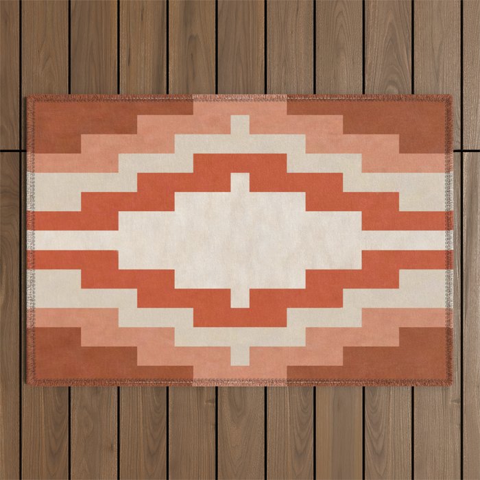 Traditional Retro Aztec Motif Rusty Colors Outdoor Rug Gallery Image 1