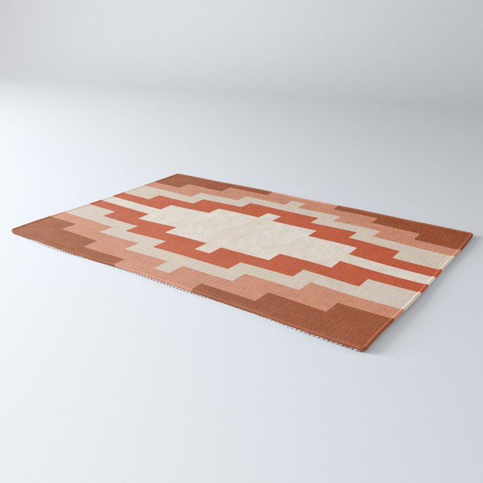 Traditional Retro Aztec Motif Rusty Colors Rug Gallery Image 3