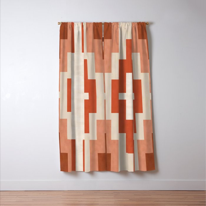 Traditional Retro Aztec Motif Rusty Colors Window Curtain Gallery Image 3