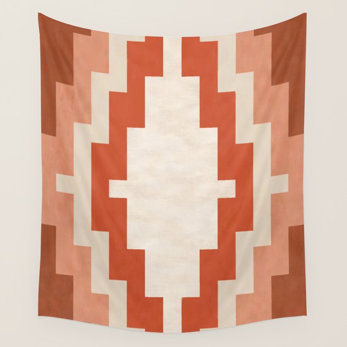 Traditional Retro Aztec Motif Rusty Colors Wall Tapestry Gallery Image 1