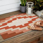 Traditional Retro Aztec Motif Rusty Colors Outdoor Rug Gallery Image 2