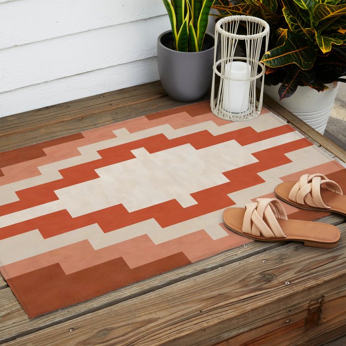 Traditional Retro Aztec Motif Rusty Colors Outdoor Rug Gallery Image 2