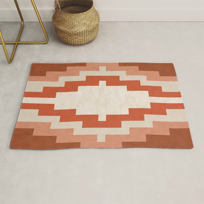 Traditional Retro Aztec Motif Rusty Colors Rug Gallery Image 1
