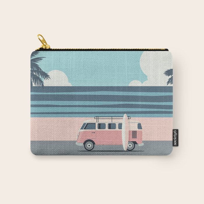 Surfer Graphic Beach Palm-Tree Camper-Van Art Carry All Pouch Gallery Image 1