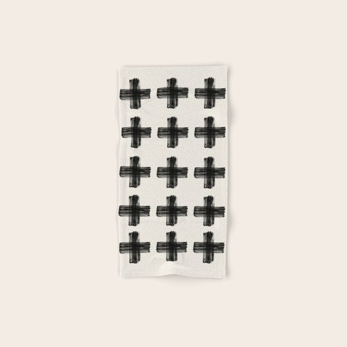 Hand Painted Swiss Cross Pattern - Black on Beige Bath Towel Gallery Image 1