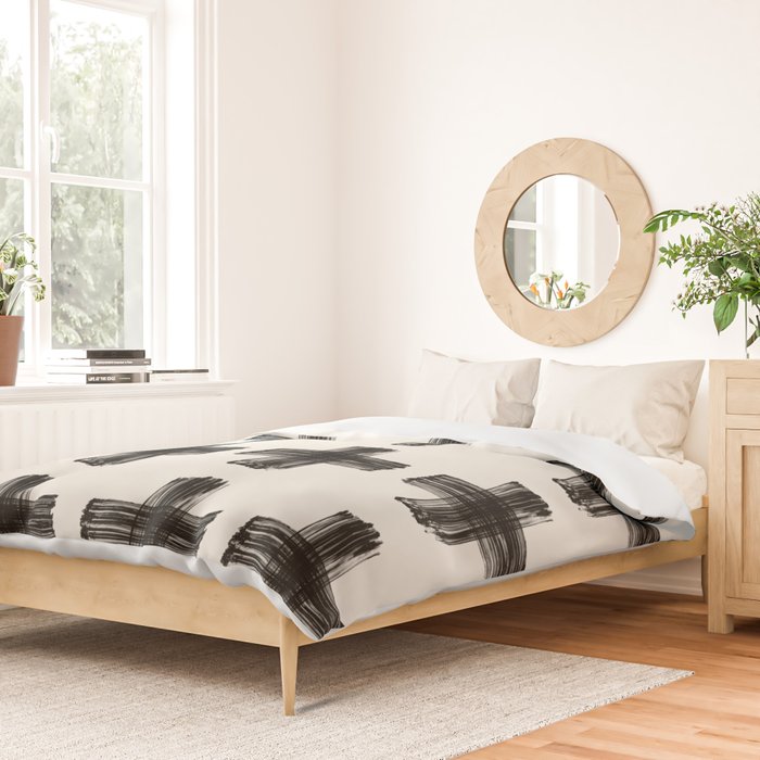 Hand Painted Swiss Cross Pattern - Black on Beige Duvet Cover Gallery Image 2