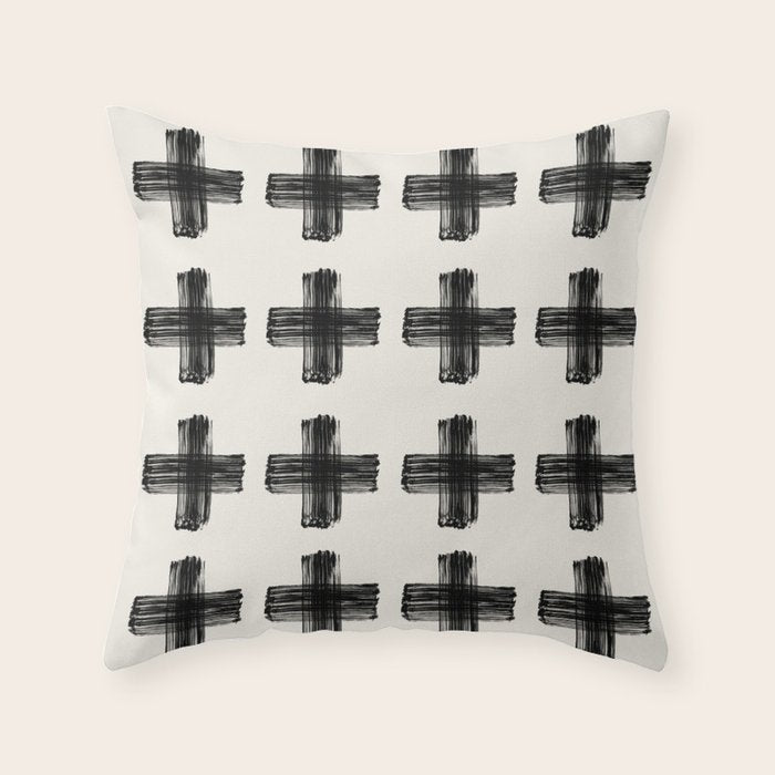 Hand Painted Swiss Cross Pattern - Black on Beige Throw Pillow Gallery Image 1