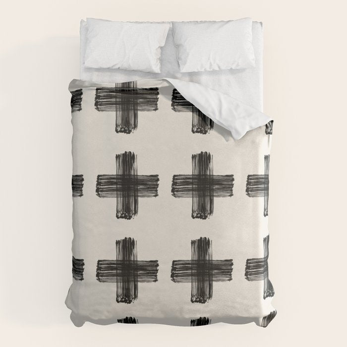 Hand Painted Swiss Cross Pattern - Black on Beige Duvet Cover Gallery Image 6