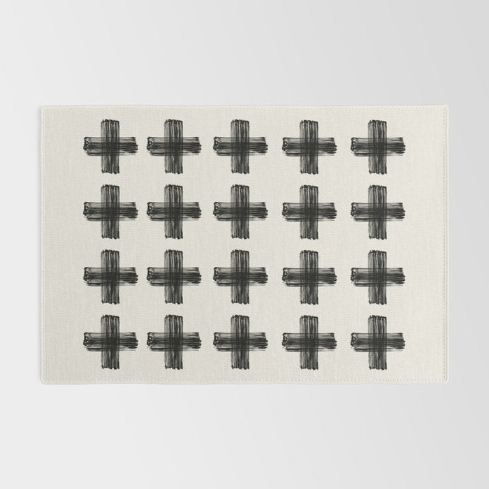 Hand Painted Swiss Cross Pattern - Black on Beige Rug Gallery Image 2