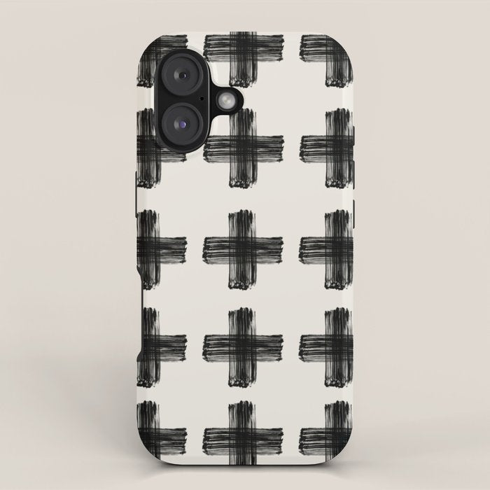 Hand Painted Swiss Cross Pattern - Black on Beige iPhone Case Gallery Image 1