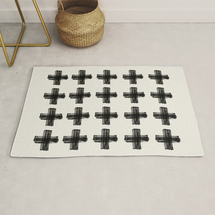 Hand Painted Swiss Cross Pattern - Black on Beige Rug Gallery Image 1