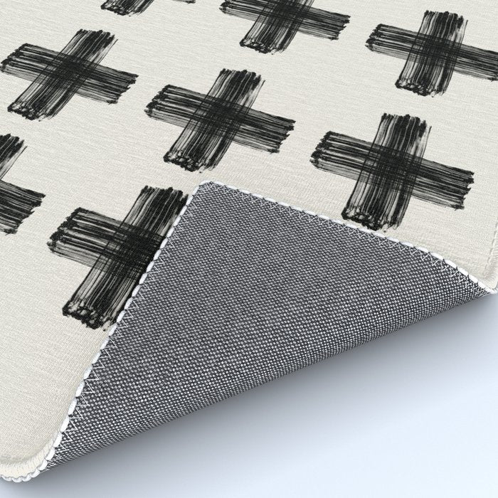 Hand Painted Swiss Cross Pattern - Black on Beige Rug Gallery Image 4
