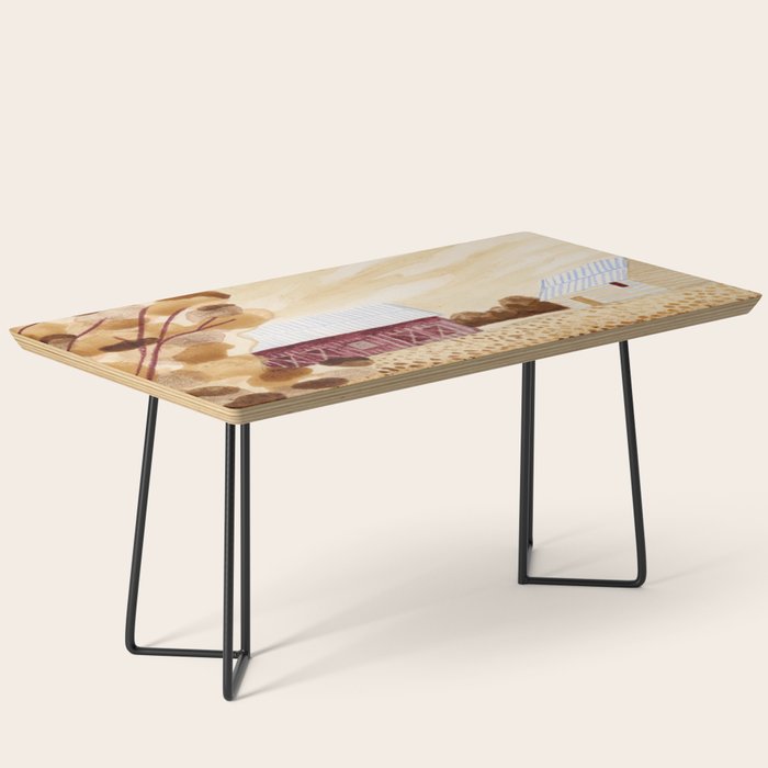 Rustic Country Barn Painting in Yellow Ochre & Brown Coffee Table Gallery Image 1