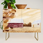 Rustic Country Barn Painting in Yellow Ochre & Brown Credenza Gallery Image 1