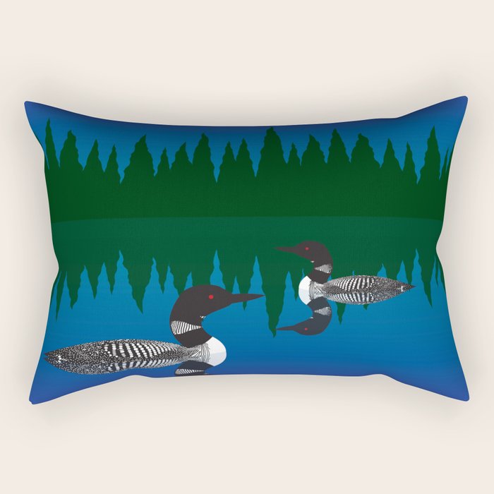 Loons in a Woodland Lake Rectangular Pillow Gallery Image 1