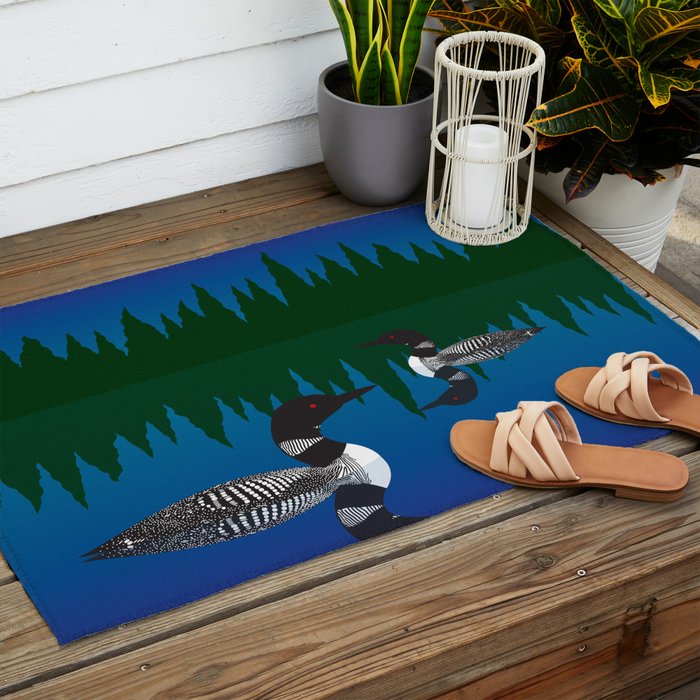 Loons in a Woodland Lake Outdoor Rug Gallery Image 2