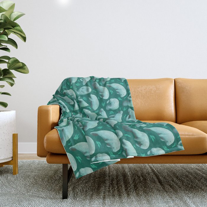 manatees (teal) Throw Blanket Gallery Image 1