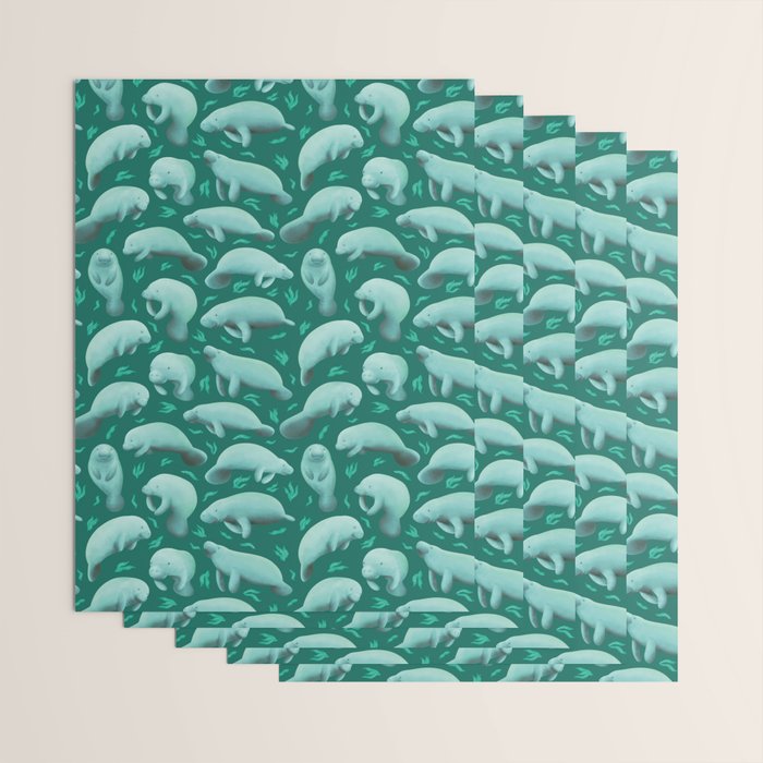 manatees (teal) Wrapping Paper Gallery Image 3