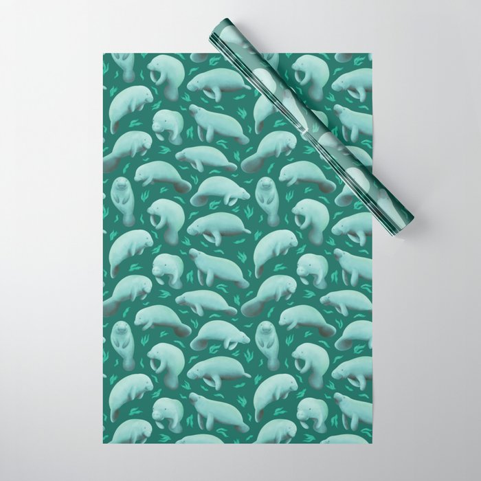 manatees (teal) Wrapping Paper Gallery Image 1