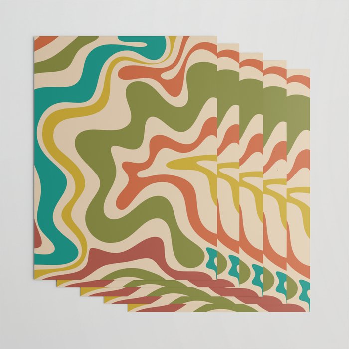 Liquid Swirl Retro Abstract Pattern in Mid Mod Colours on Beige Wrapping Paper Gallery Image 3