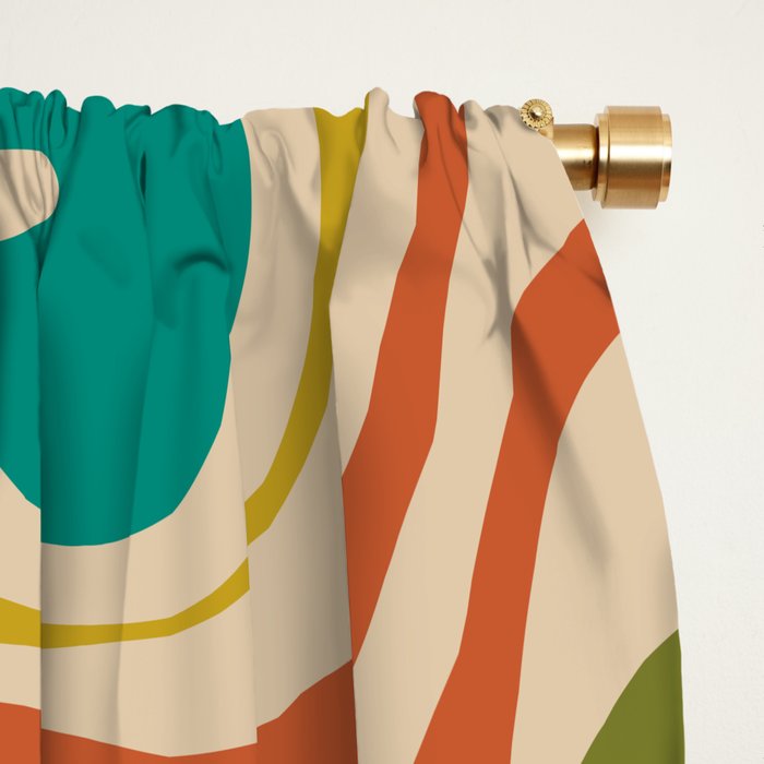 Liquid Swirl Retro Abstract Pattern in Mid Mod Colours on Beige Window Curtain Gallery Image 2