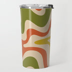 Liquid Swirl Retro Abstract Pattern in Mid Mod Colours on Beige Travel Mug Gallery Image 2