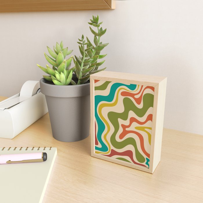 Liquid Swirl Retro Abstract Pattern in Mid Mod Colours on Beige Mini Art Print Gallery Image 2