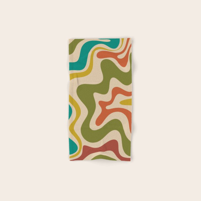 Liquid Swirl Retro Abstract Pattern in Mid Mod Colours on Beige Bath Towel Gallery Image 1