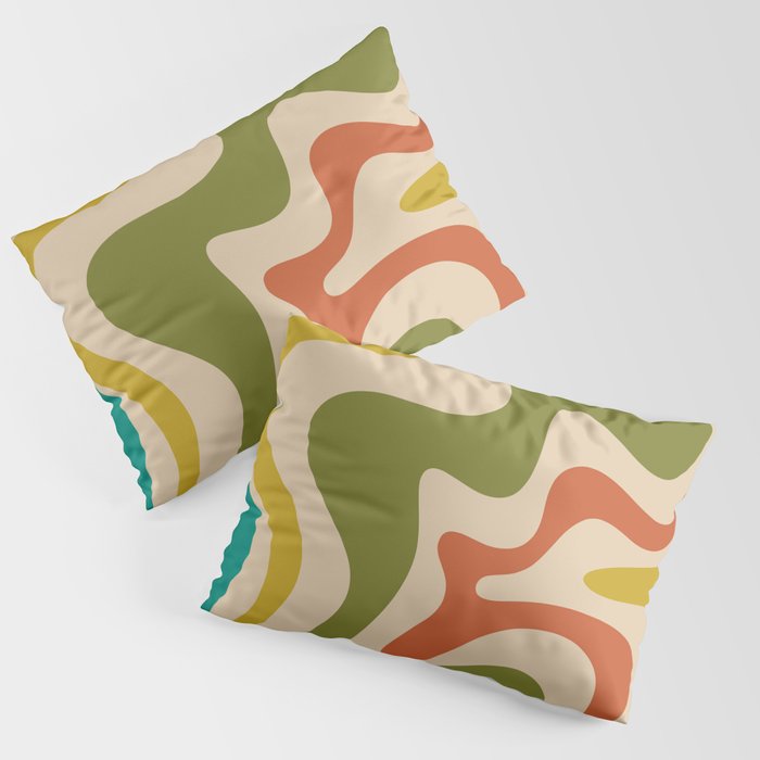 Liquid Swirl Retro Abstract Pattern in Mid Mod Colours on Beige Pillow Sham Gallery Image 3