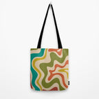 Liquid Swirl Retro Abstract Pattern in Mid Mod Colours on Beige Tote Bag Gallery Image 2