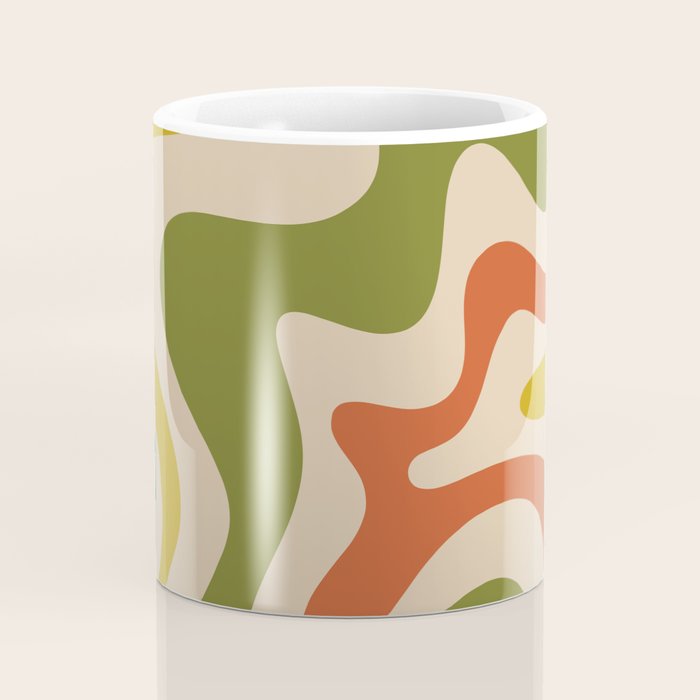 Liquid Swirl Retro Abstract Pattern in Mid Mod Colours on Beige Coffee Mug Gallery Image 4