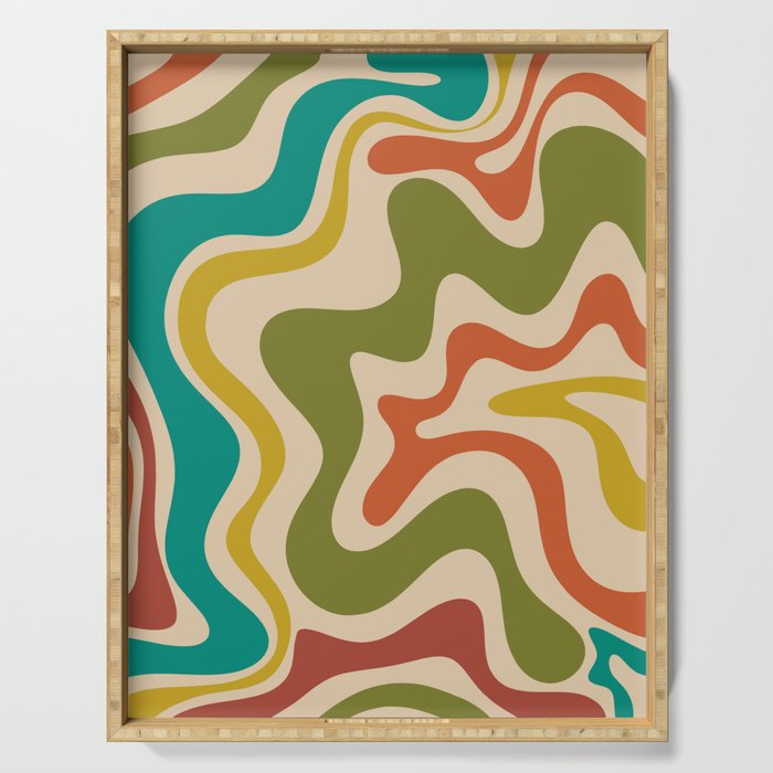 Liquid Swirl Retro Abstract Pattern in Mid Mod Colours on Beige Serving Tray Gallery Image 1
